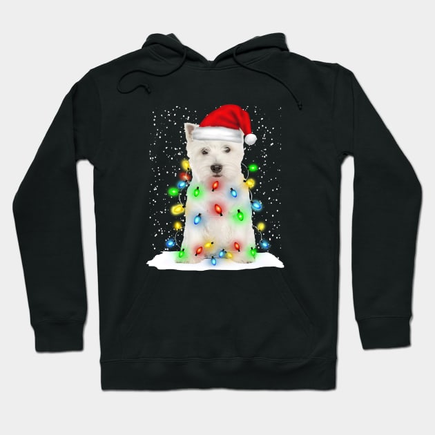 West Highland White Terrier Christmas Santa Hat Xmas Tree Color Lights Hoodie by Ripke Jesus